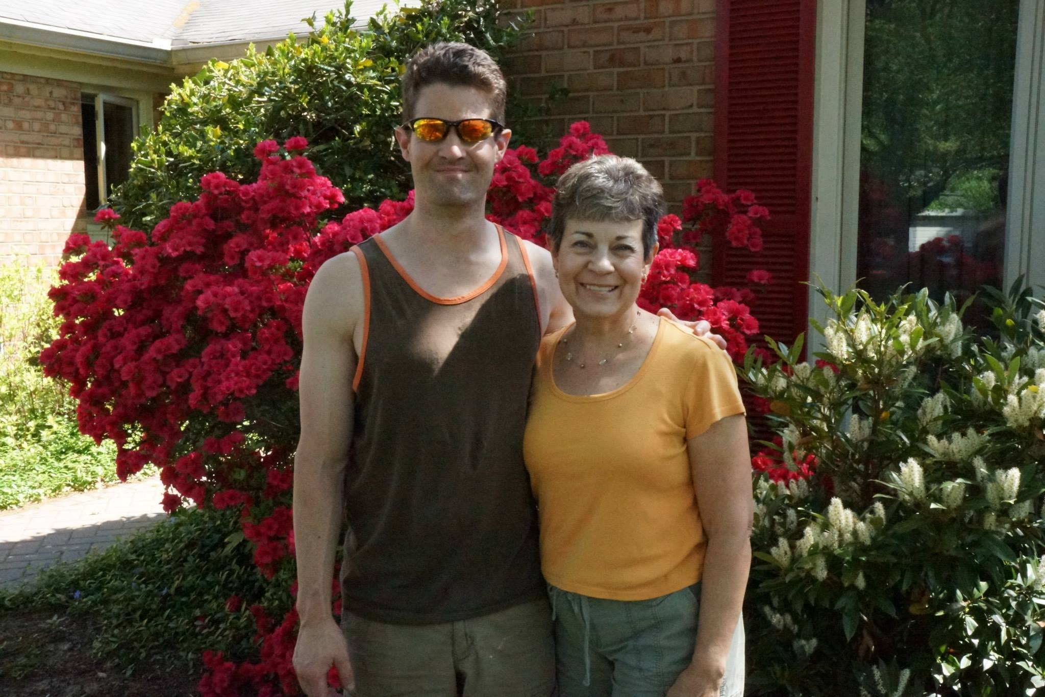 Elice with her son Chris in the garden